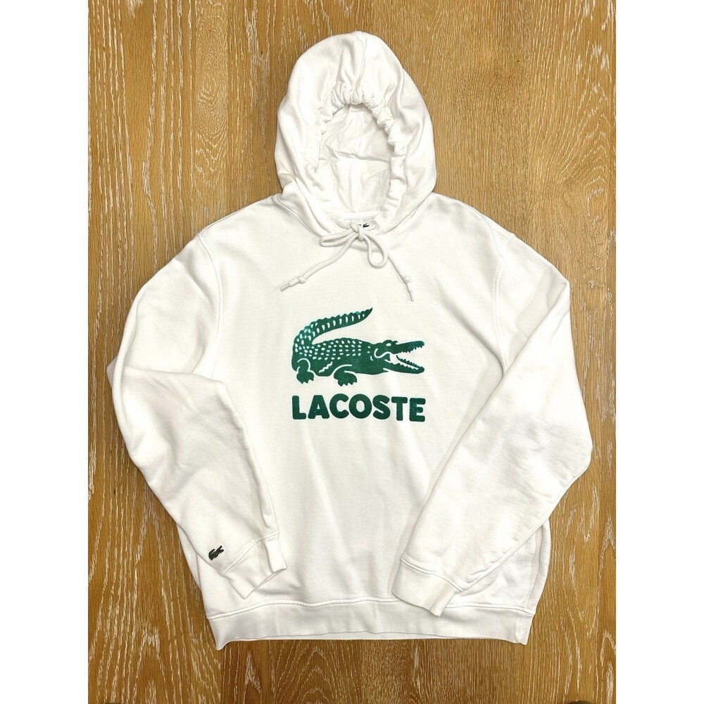 Lacoste Men's XL Croc Logo Pullover Hoodie White Green
